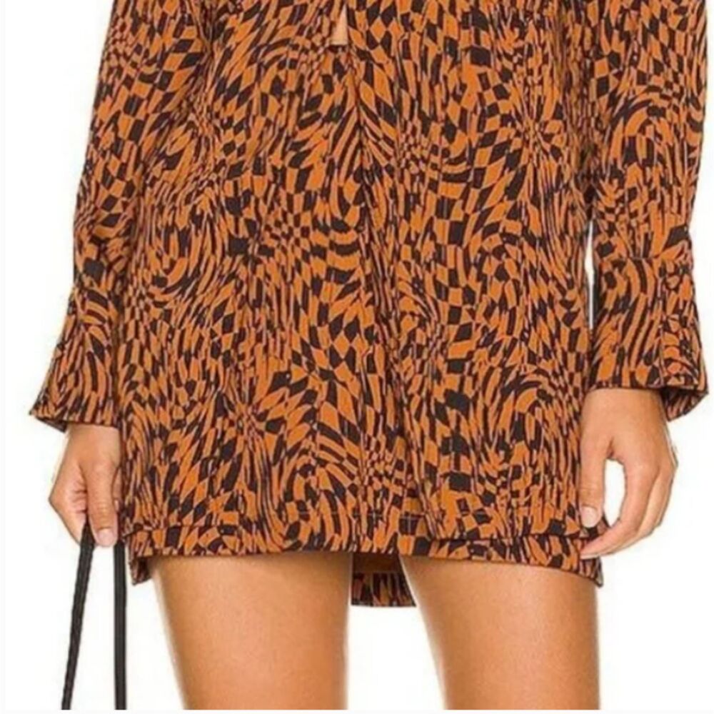Free People Geometric Mini Skirt Brown Black High Waisted Printed Size 6